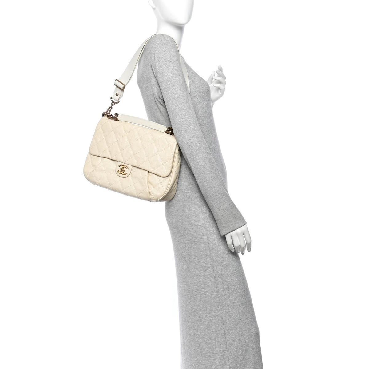 Chanel Crumpled Grained Calfskin Medium Coco Pleats Messenger Flap Dark White 2 of 10