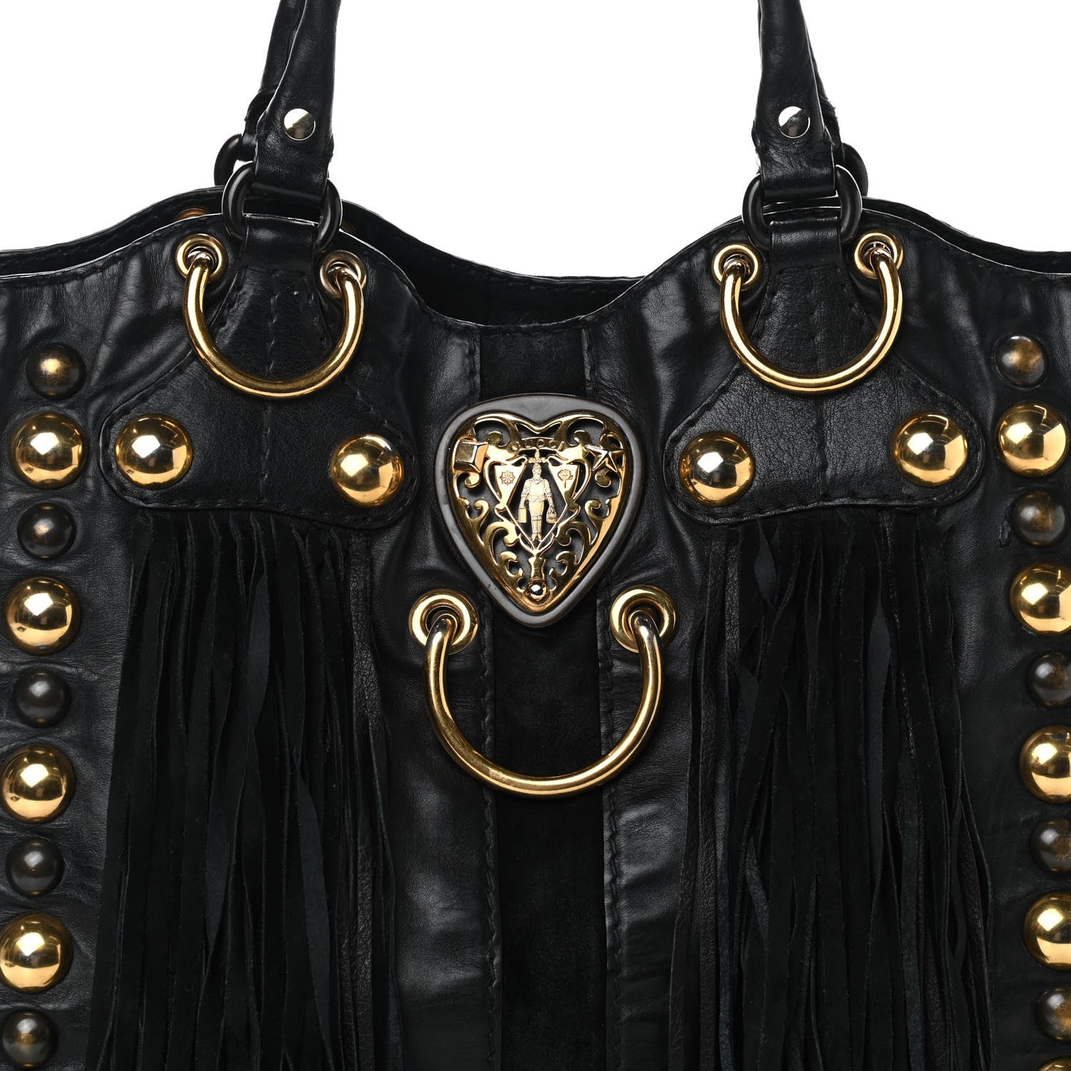 Gucci Calfskin Suede Fringe Large Babouska Tote Black 9 of 12