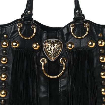 Gucci Calfskin Suede Fringe Large Babouska Tote Black 9 of 12