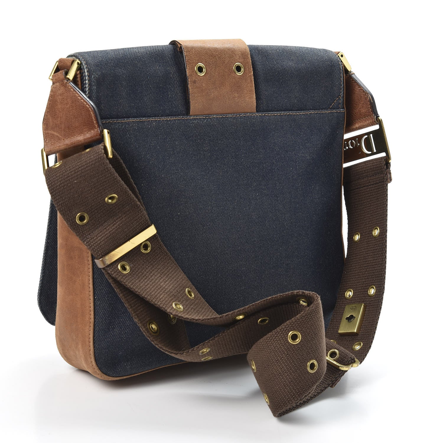 Christian Dior Denim Calfskin Street Chic Messenger Blue Brown 2 of 9