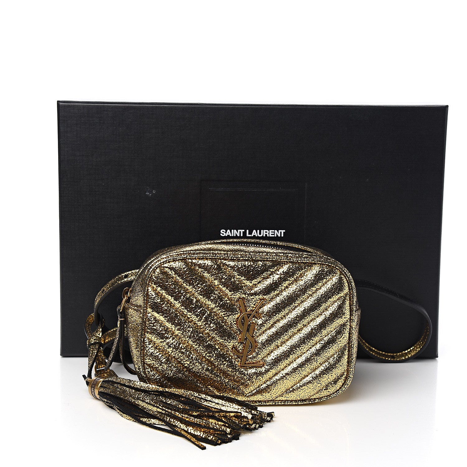 Saint Laurent Crinkled Metallic Calfskin Matelasse Monogram Lou Belt Bag Gold 10 of 10