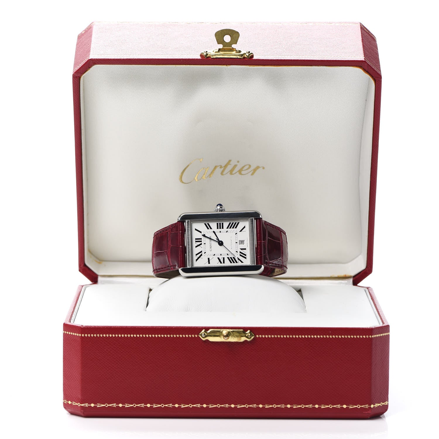 Cartier Stainless Steel Alligator 31mm Tank Solo Automatic Watch Red 6 of 6