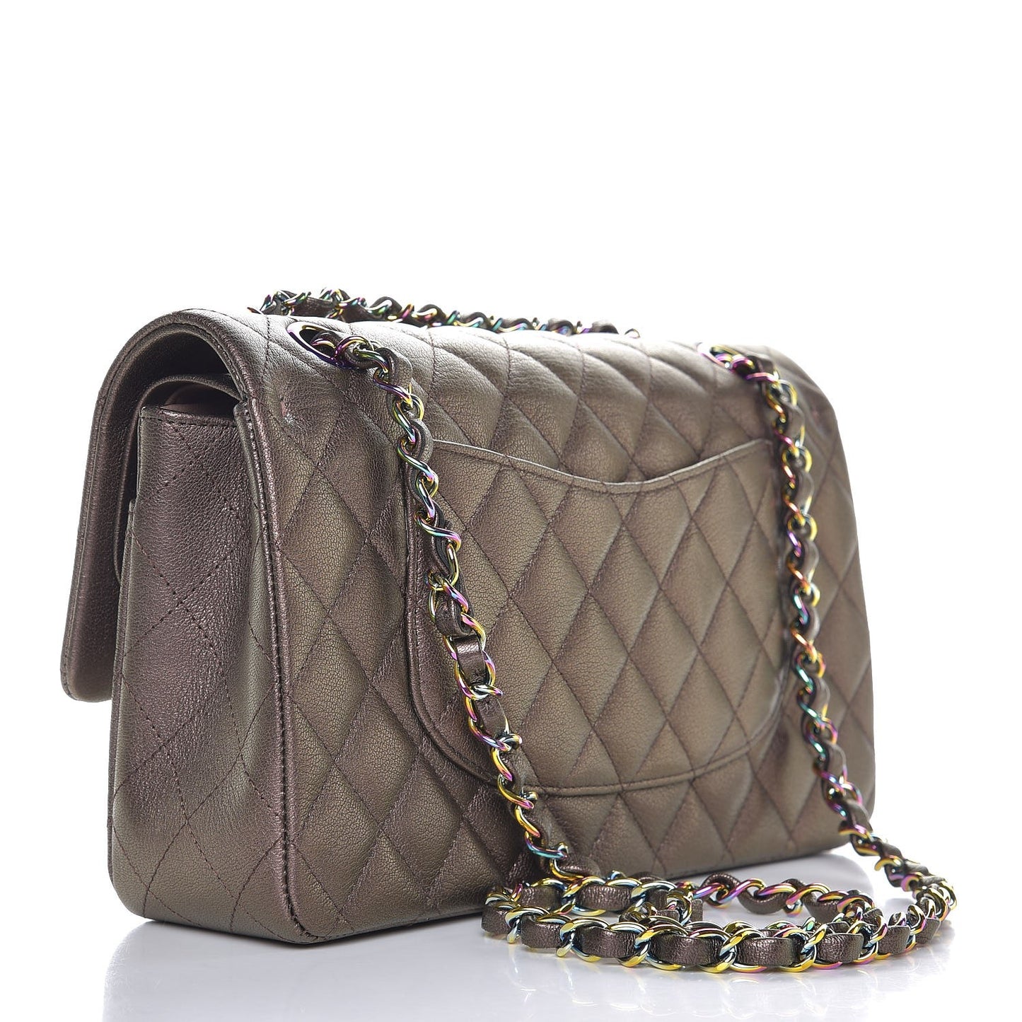 Iridescent Goatskin Quilted Medium Double Flap Bronze