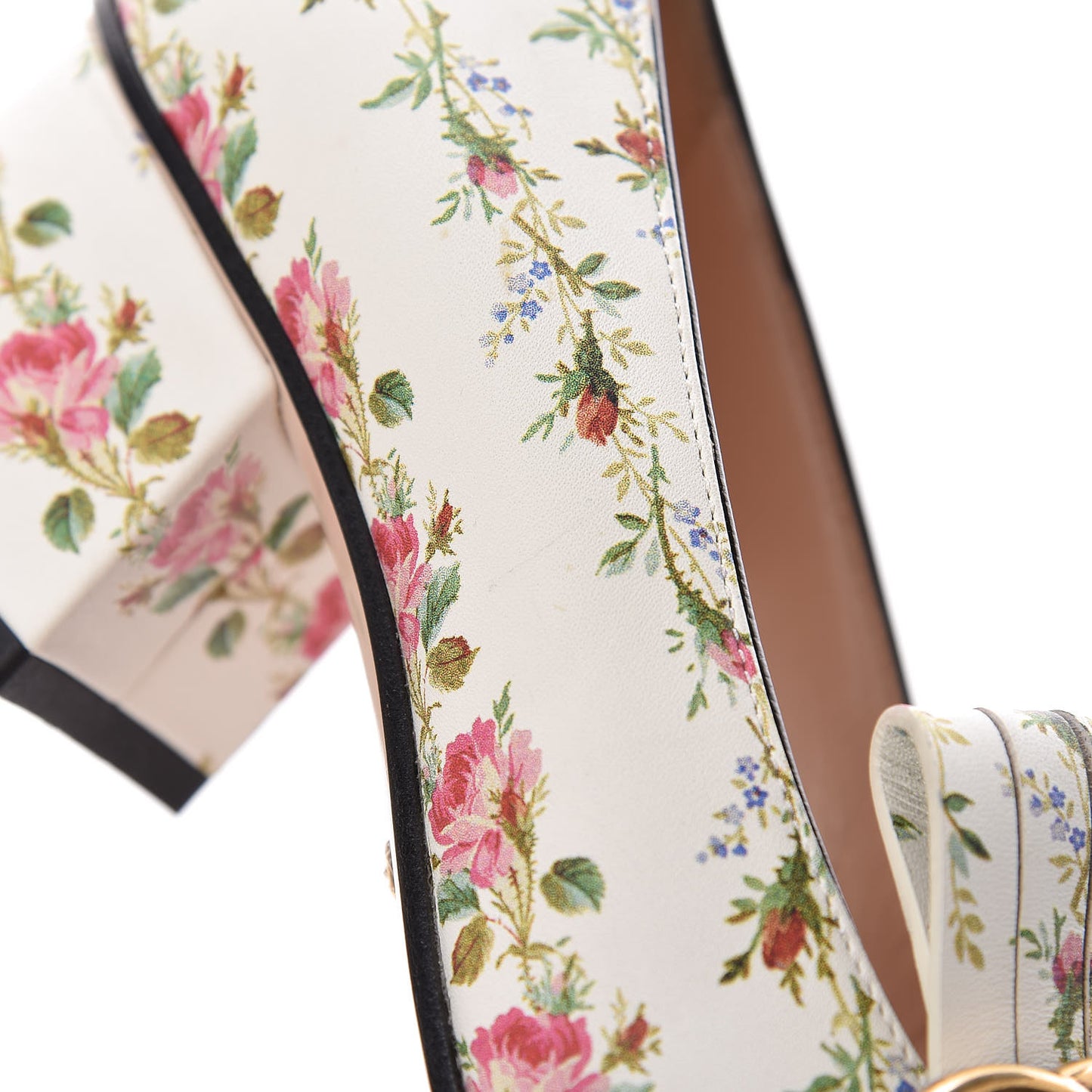 Calfskin Rose Print GG Marmont Fringe 50mm Loafer Pumps 36 Multicolor