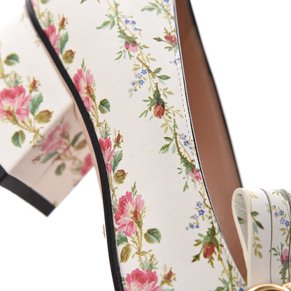 Gucci Calfskin Rose Print GG Marmont Fringe 50mm Loafer Pumps 36 Multicolor 8 of 9
