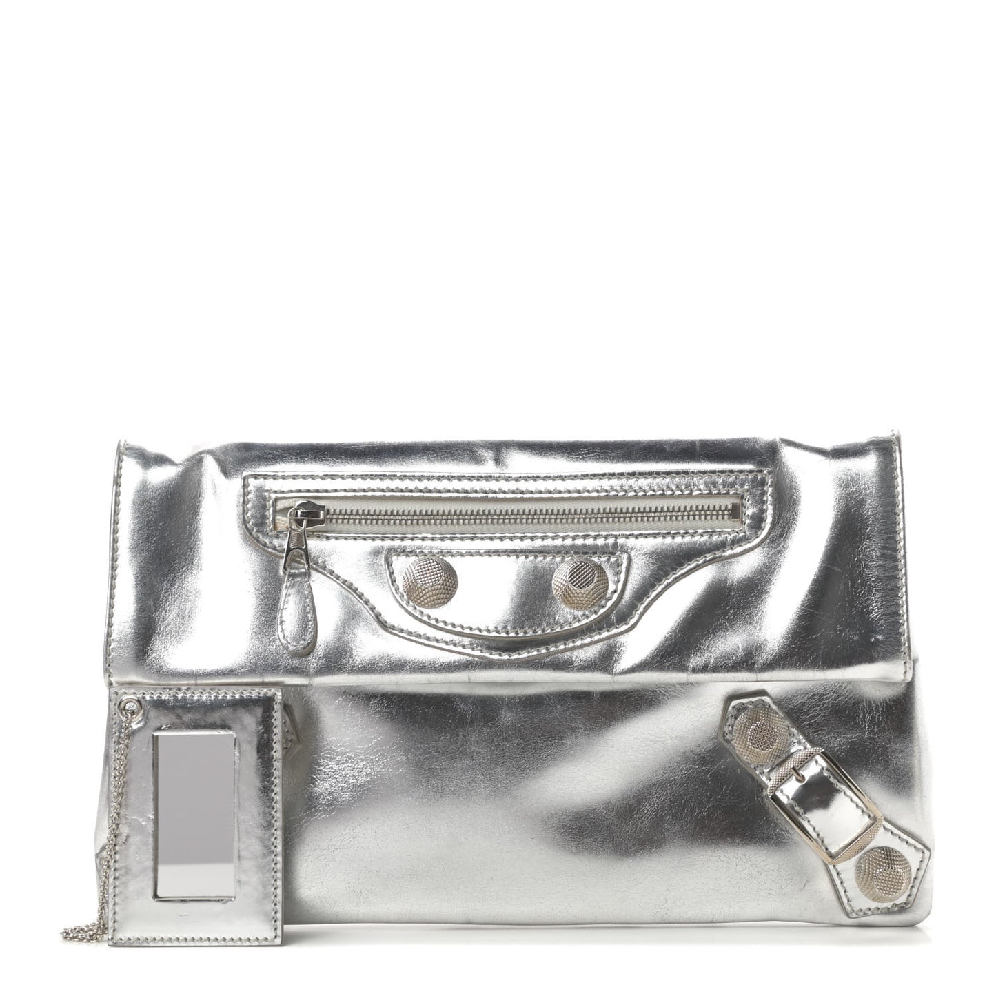 Laminated Calfskin Giant 21 Silver Hardware Envelope Clutch Silver