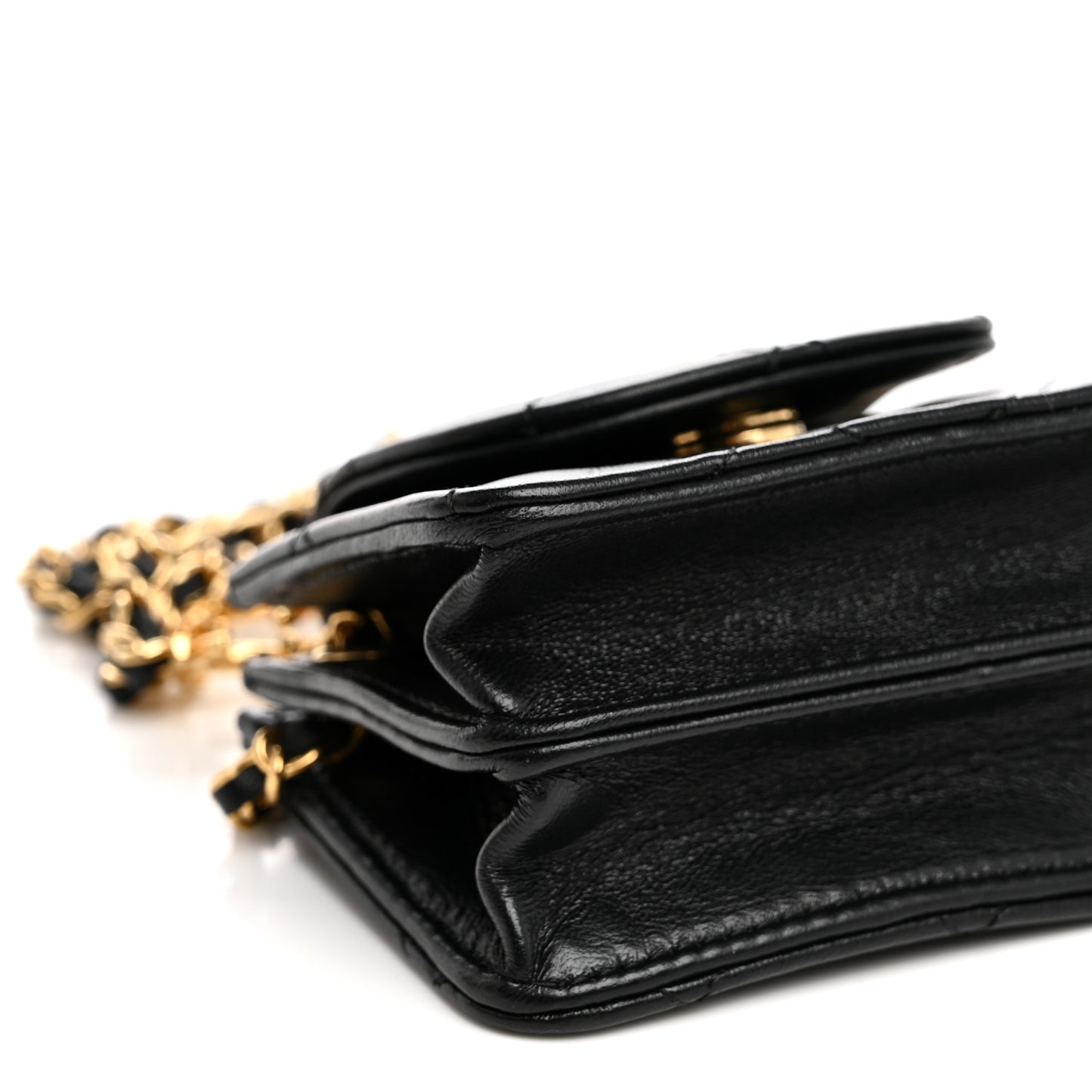 Lambskin Quilted Mini Accordion Clutch With Chain Black