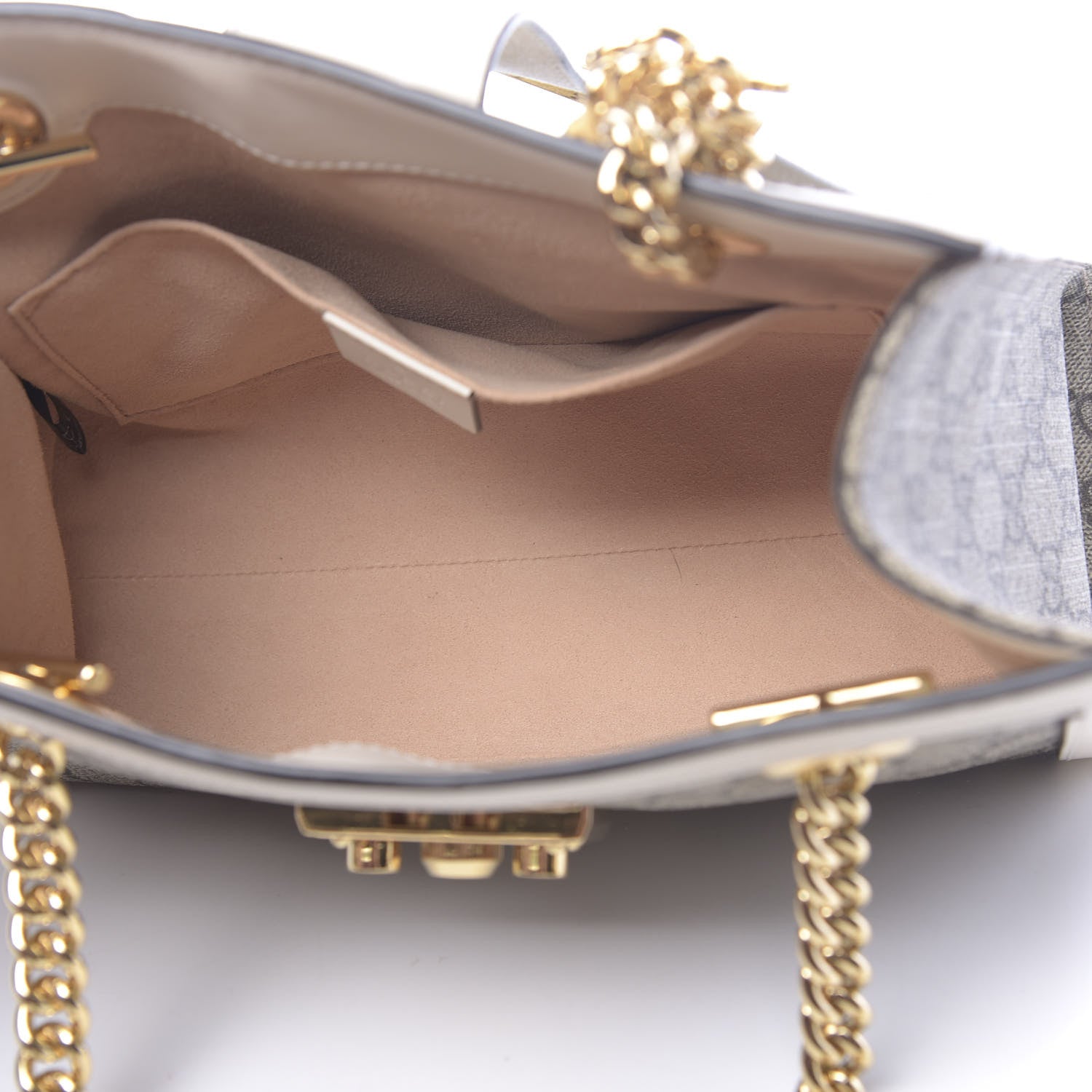 Gucci GG Supreme Monogram Moon Calfskin Small Padlock Tote Beige Ebony Mystic White 5 of 10