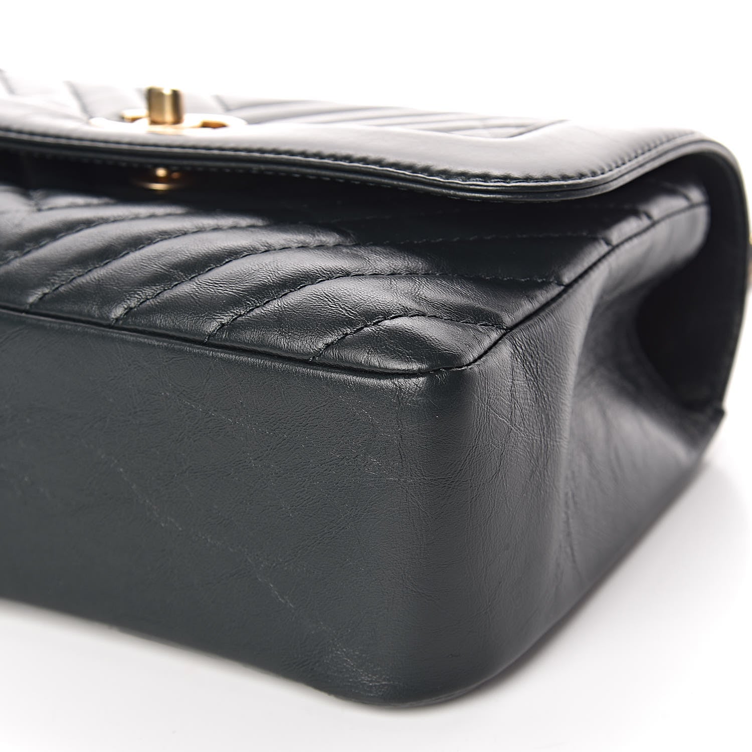 Chanel Calfskin Chevron Quilted Top Handle Flap Green 9 of 11