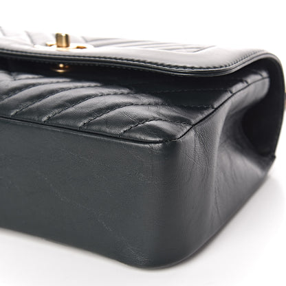 Chanel Calfskin Chevron Quilted Top Handle Flap Green 9 of 11