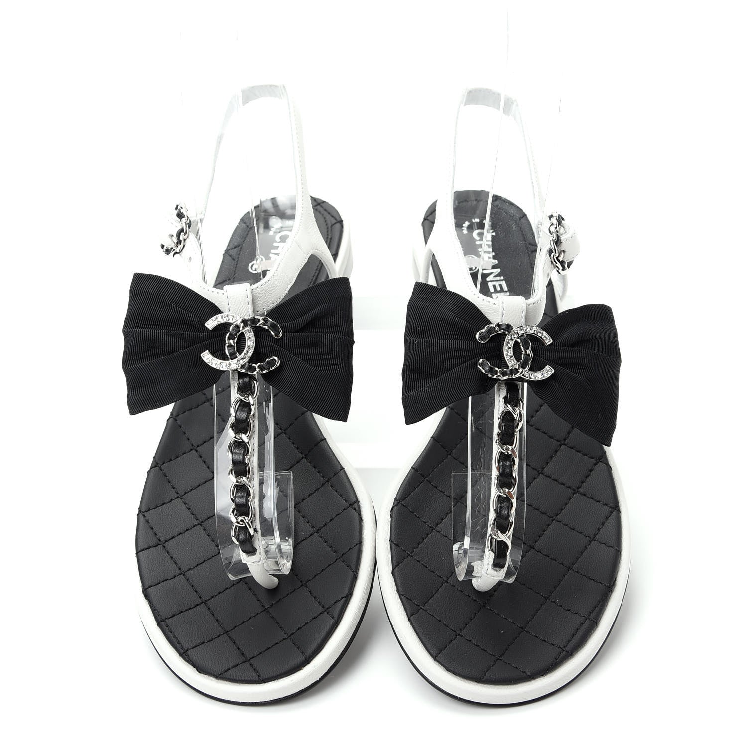 Chanel Lambskin Crystal Chain CC Logo Thong Sandals 35.5 White 5 of 10