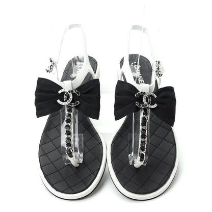 Chanel Lambskin Crystal Chain CC Logo Thong Sandals 35.5 White 5 of 10