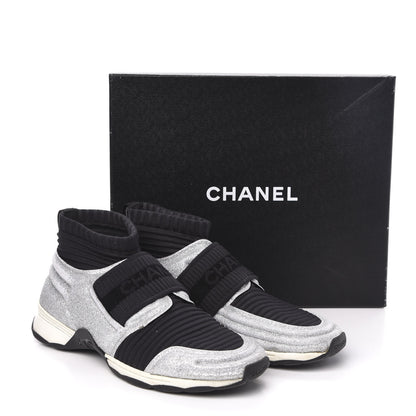 Chanel Glitter Stretch Fabric CC Sneakers 39 Black Silver 8 of 8