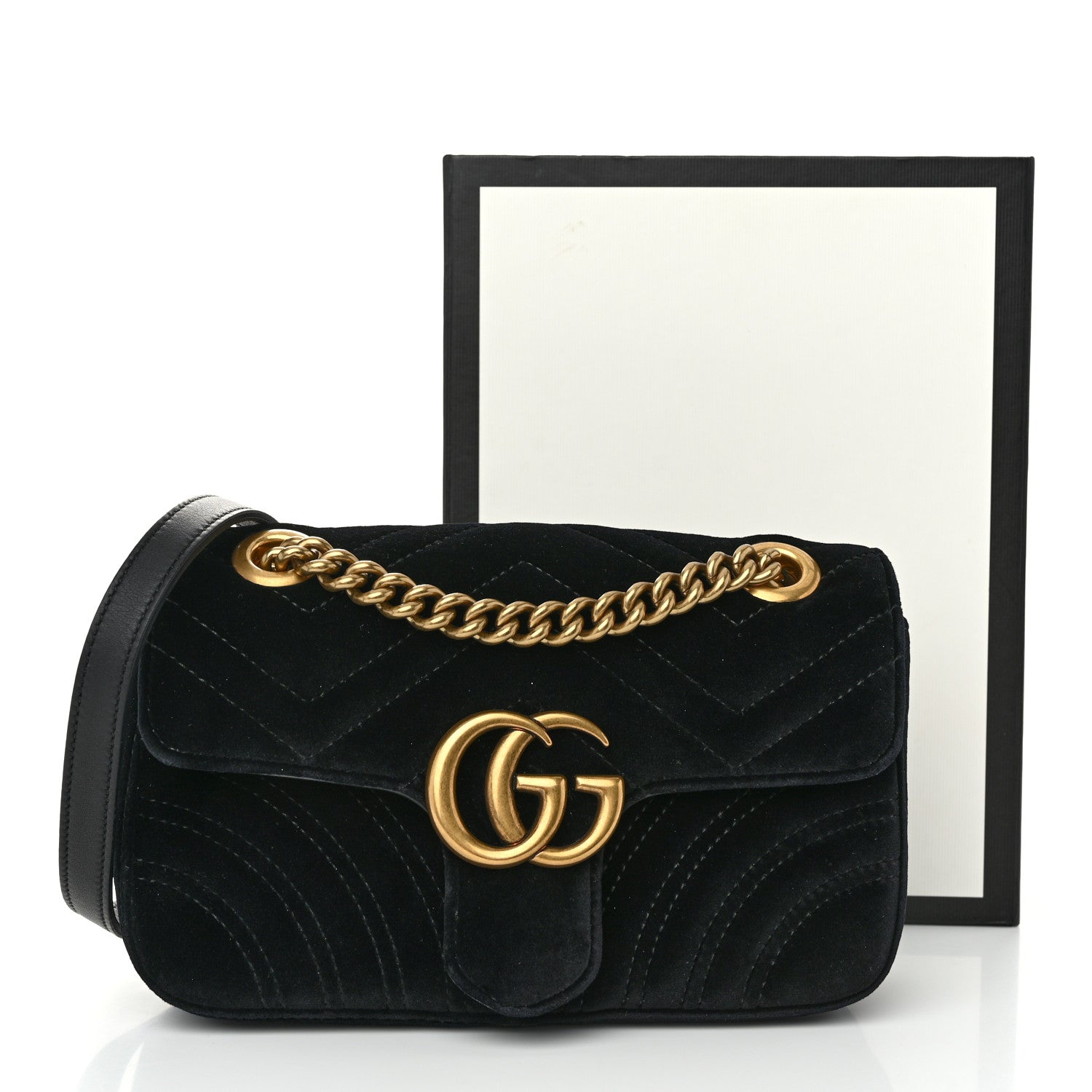 Gucci Velvet Matelasse Mini GG Marmont Shoulder Bag Black 11 of 11