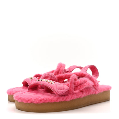 Chanel Cord Lambskin Quilted Logo Sandals 37 Pink 4 of 8