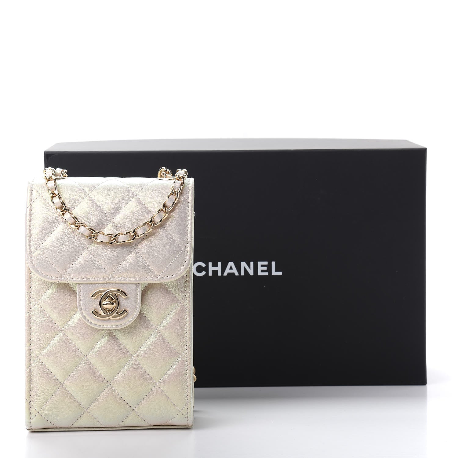Chanel Iridescent Lambskin Quilted CC Phone Holder Ivory 12 of 12
