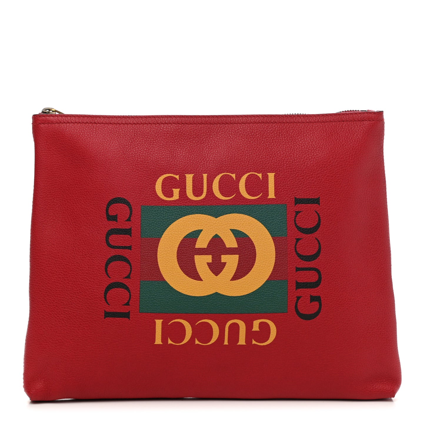 Pebbled Calfskin Medium Logo Portfolio Clutch Hibiscus Red