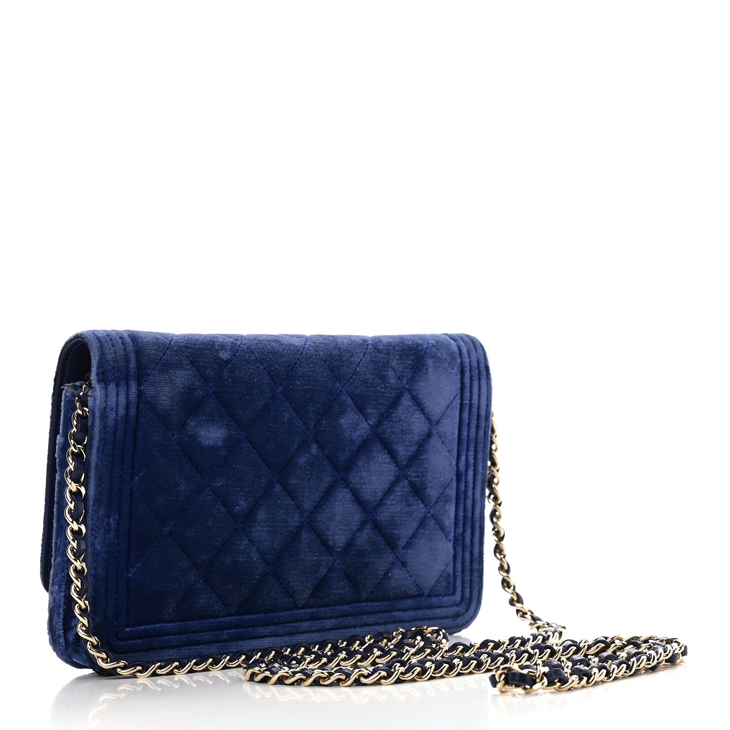 Chanel Velvet Quilted Boy Wallet On Chain WOC Blue 3 of 12