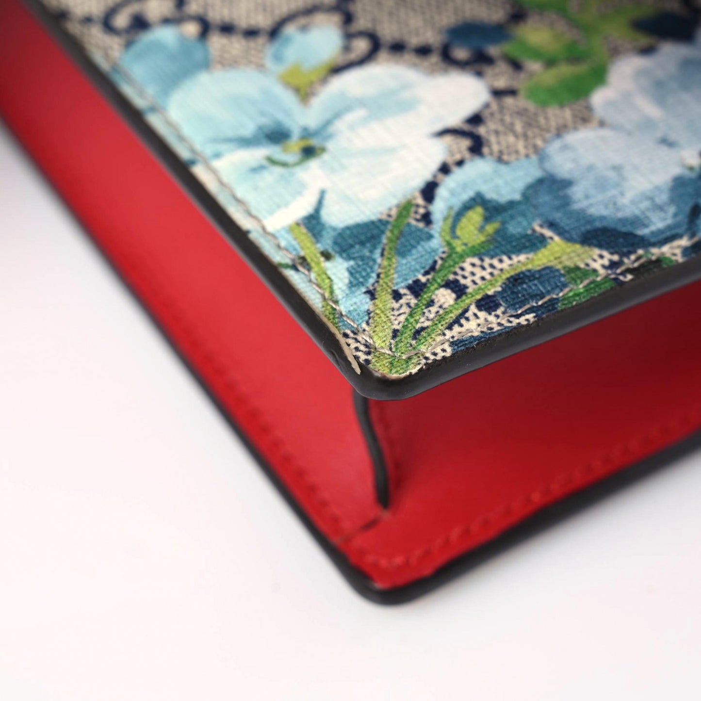 GG Supreme Monogram Blooms Chain Wallet Blue