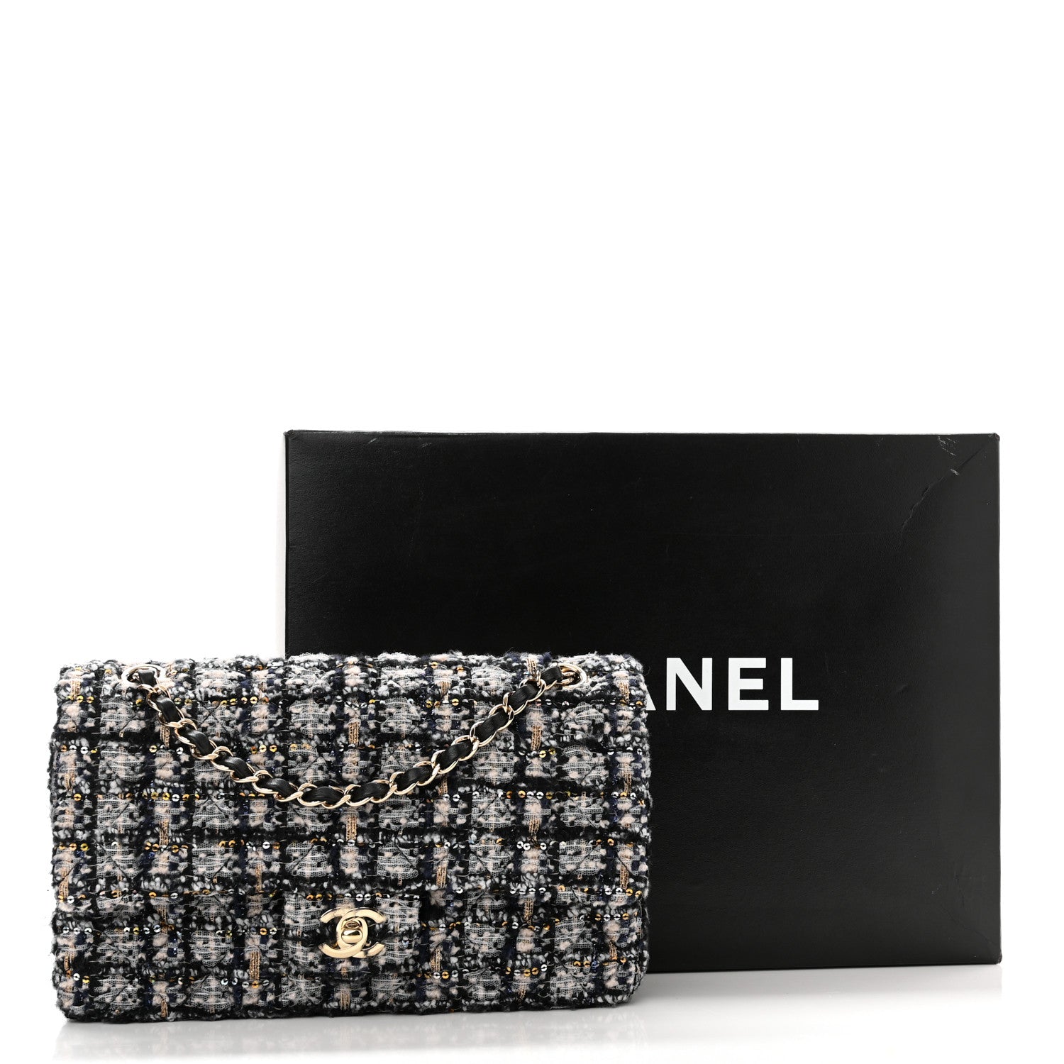 Chanel Glittered Tweed Quilted Medium Double Flap Navy Blue 12 of 12