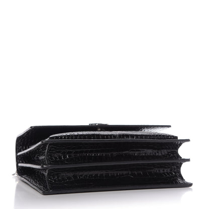 Saint Laurent Calfskin Crocodile Embossed Medium Monogram Sunset Black 4 of 10