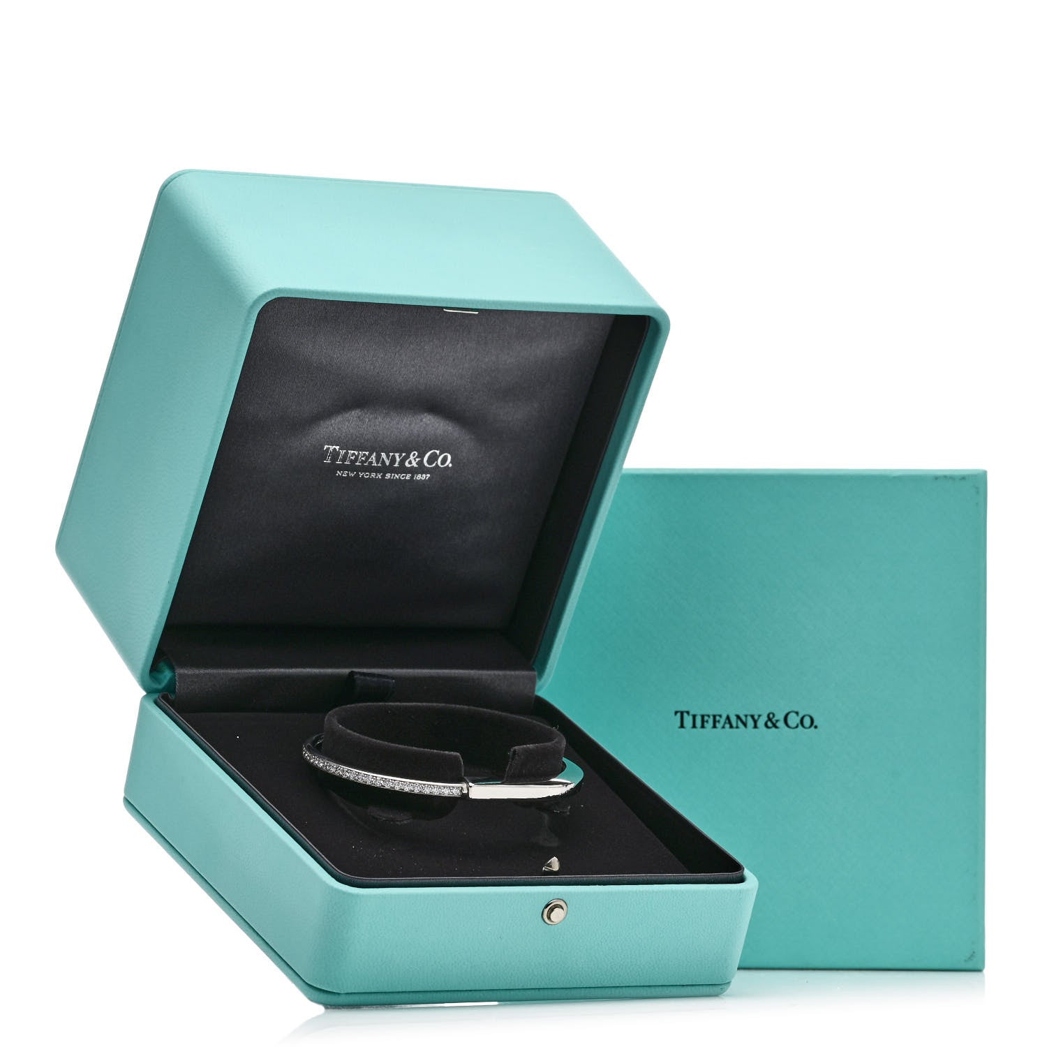 Tiffany 18K White Gold Diamond Tiffany Lock Half Pave Bangle Bracelet 4 of 4