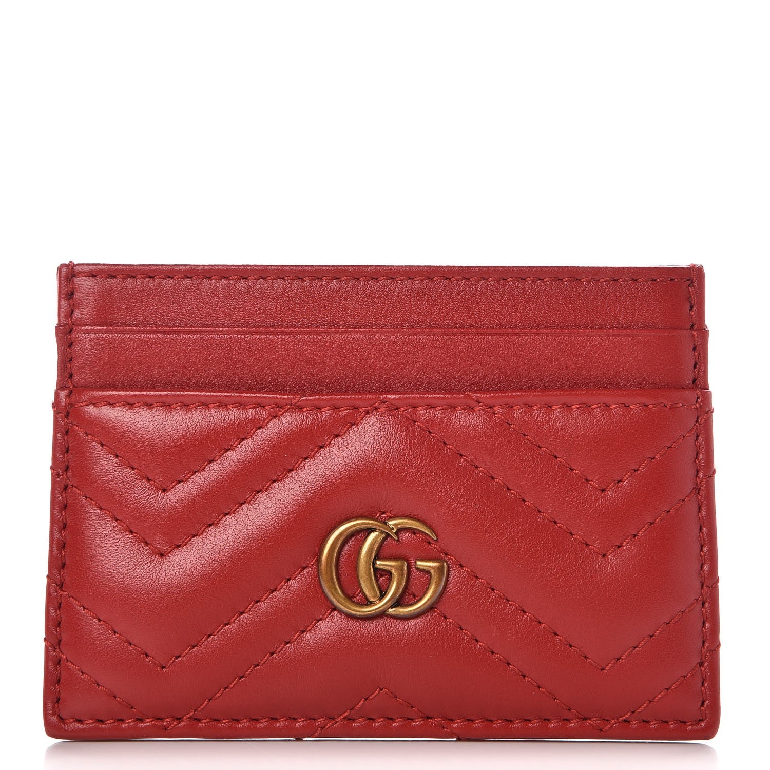 Gucci Calfskin Matelasse GG Marmont Card Holder Hibiscus Red 1 of 7