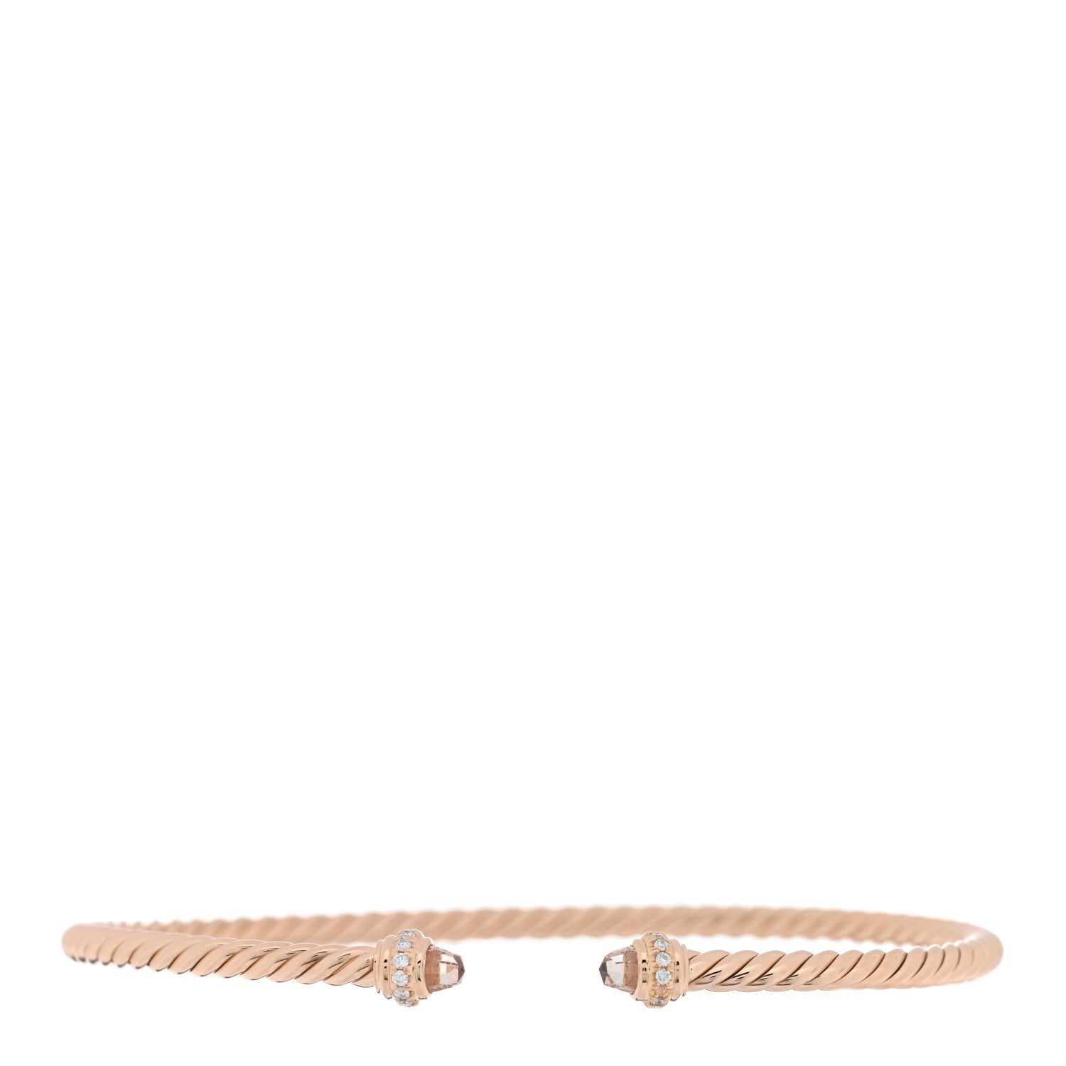 David Yurman 18K Rose Gold Diamond Morganite 3mm Cablespira Bracelet 1 of 3