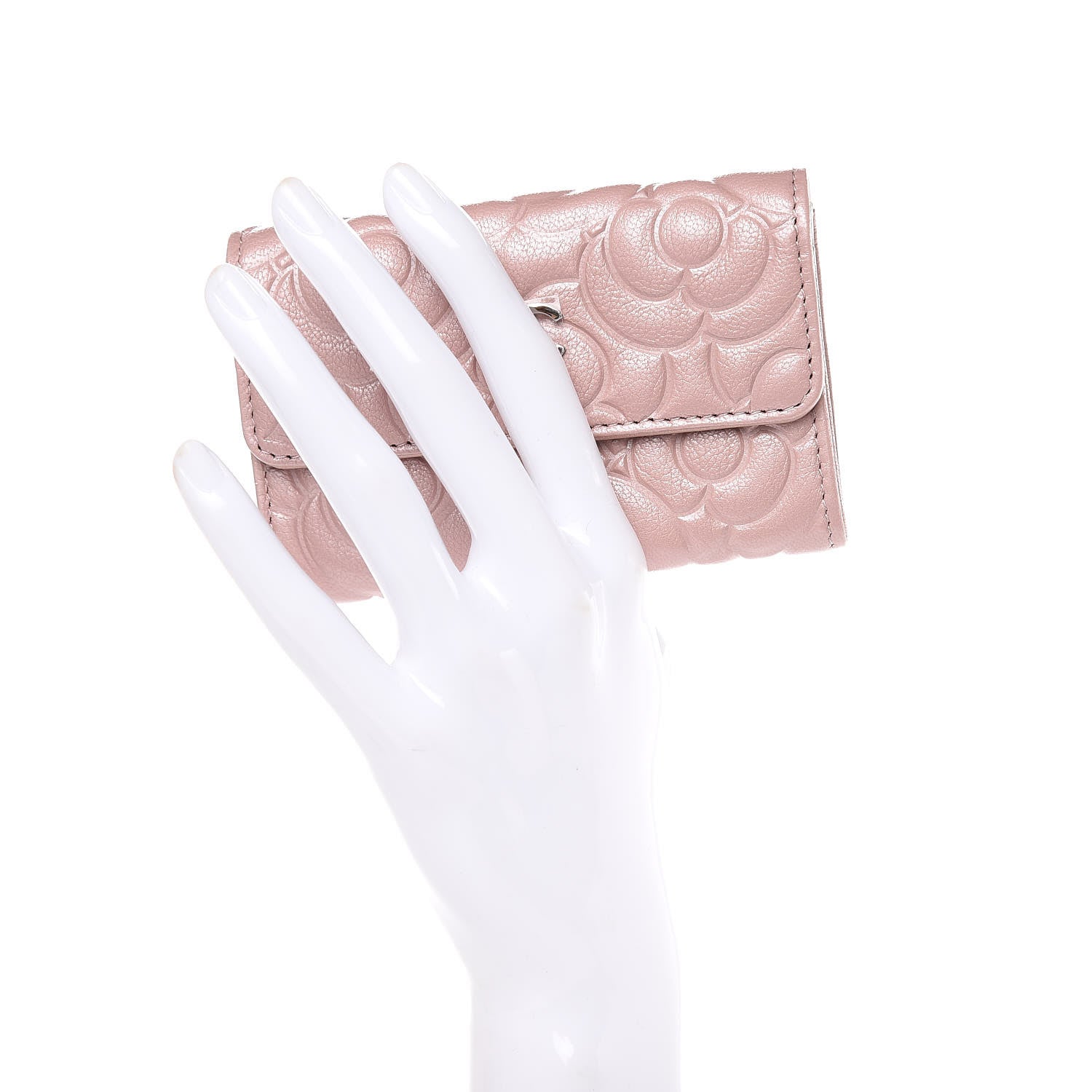 Chanel Goatskin Camellia Embossed Card Holder Wallet Light Pink 2 of 8