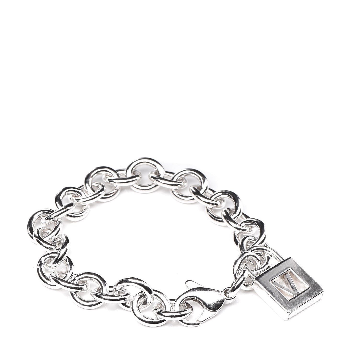 Sterling Silver Initial V Lock Charm Bracelet