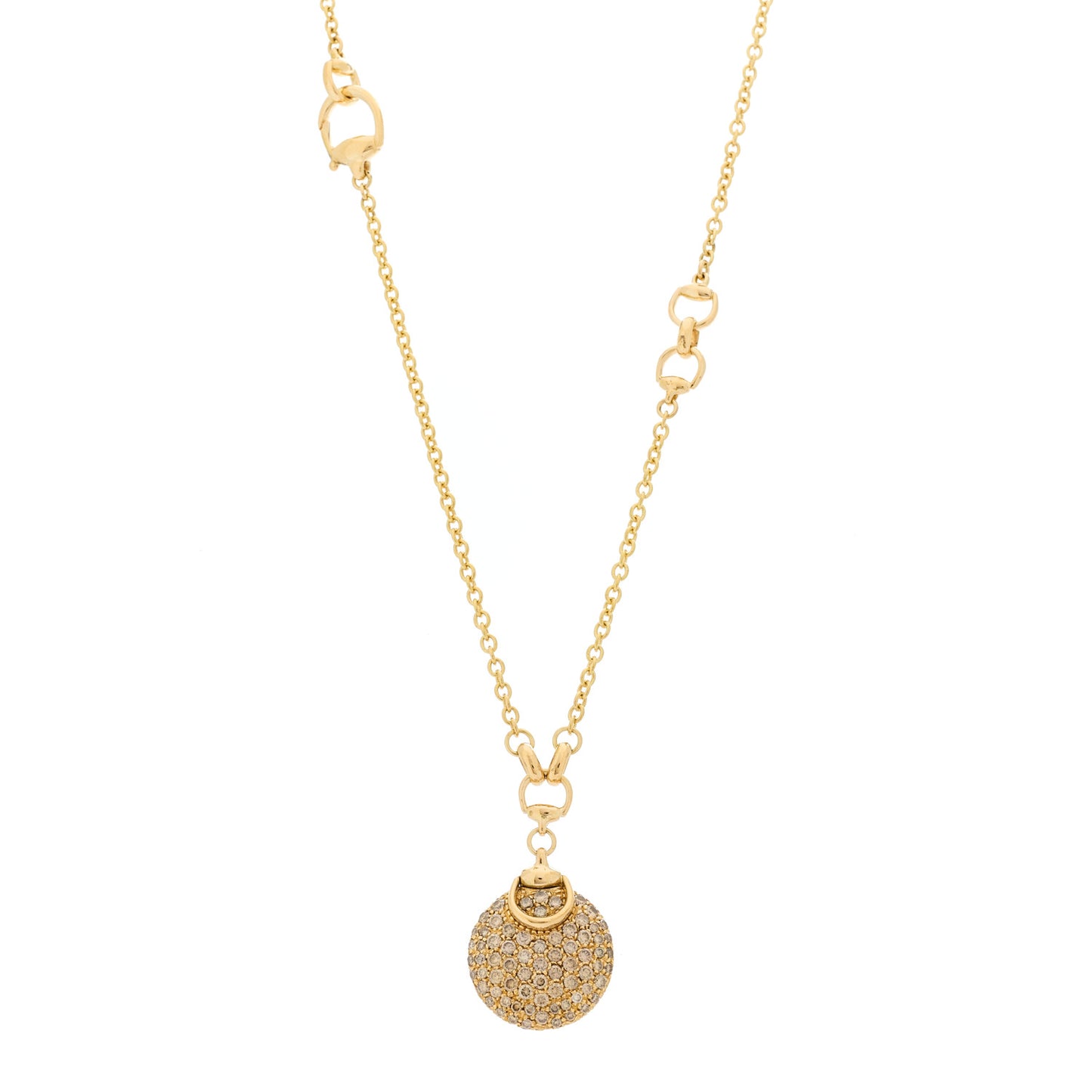 18K Yellow Gold Diamond Horsebit Round Pendant Necklace