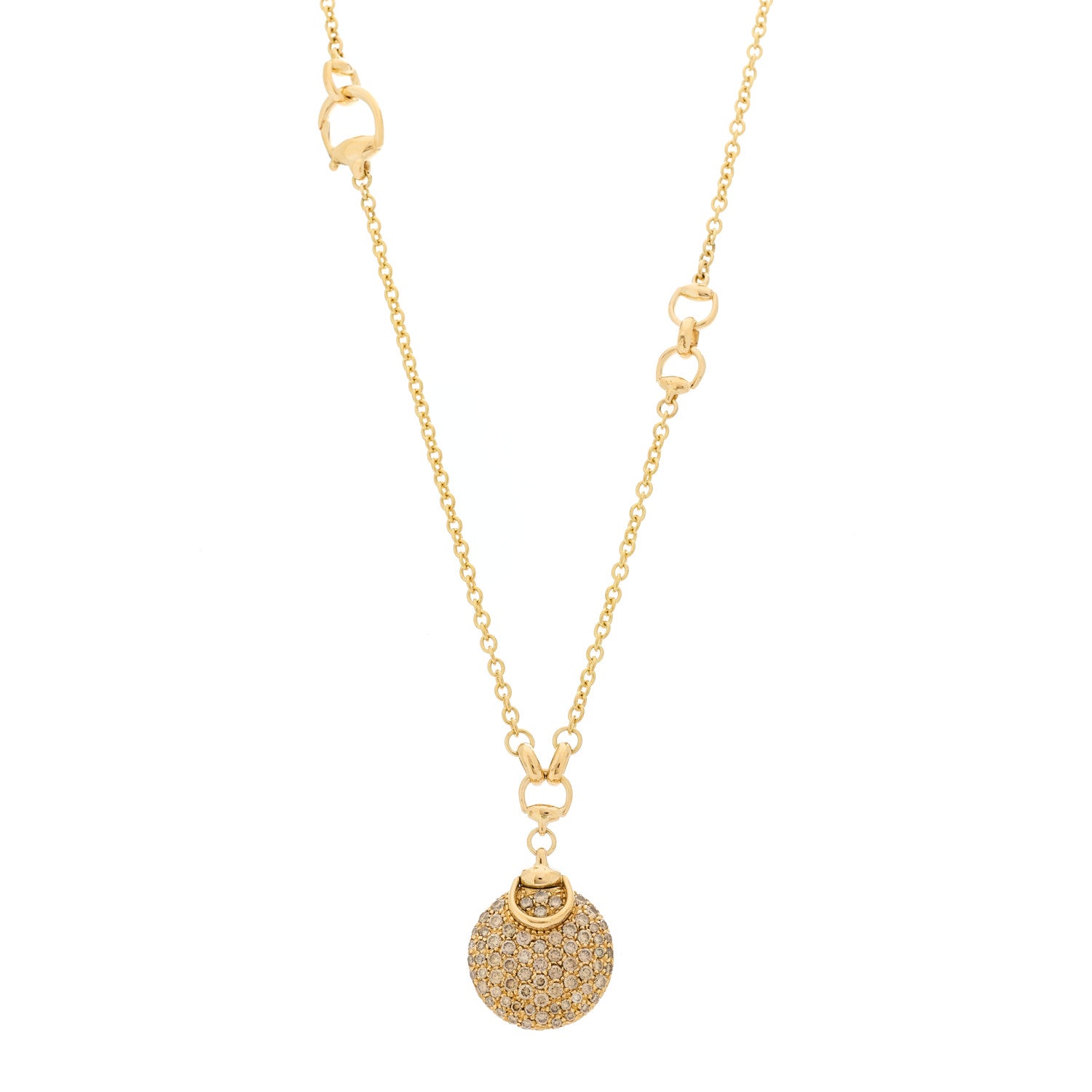 Gucci 18K Yellow Gold Diamond Horsebit Round Pendant Necklace 1 of 5