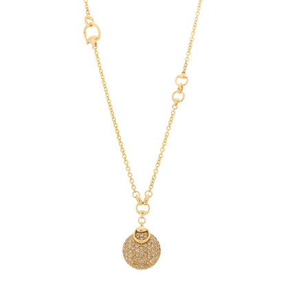 Gucci 18K Yellow Gold Diamond Horsebit Round Pendant Necklace 1 of 5