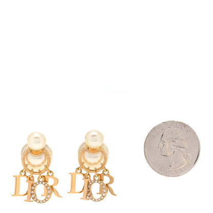 Christian Dior Pearl Crystal Tribal Logo Charms Earrings Gold 2 of 4