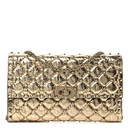 Valentino Garavani Metallic Wrinkled Lambskin Rockstud Spike Wallet on Chain Mekong 1 of 8