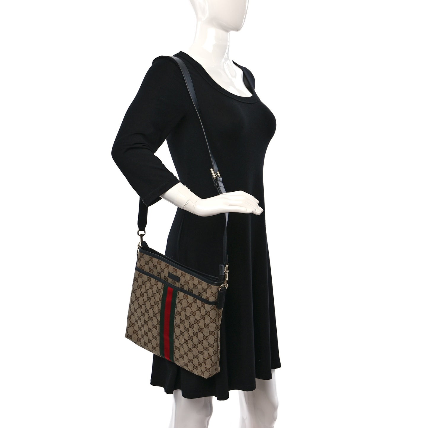GG Monogram Web Flat Messenger Bag Black