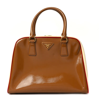Prada Saffiano Vernice Pyramid Bag Caramel Rosso White 1 of 11