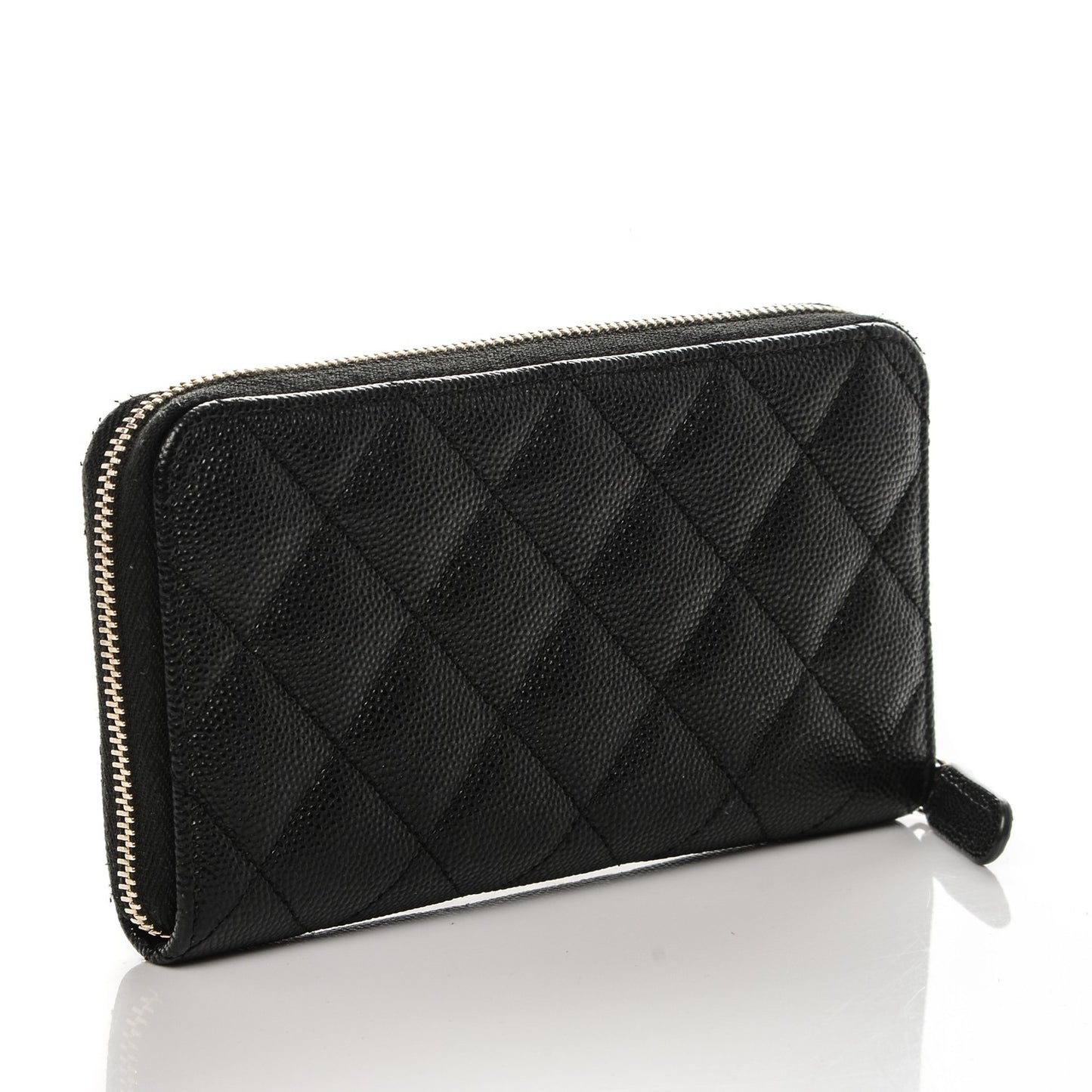 Caviar Quilted Small Zip Around Wallet Black