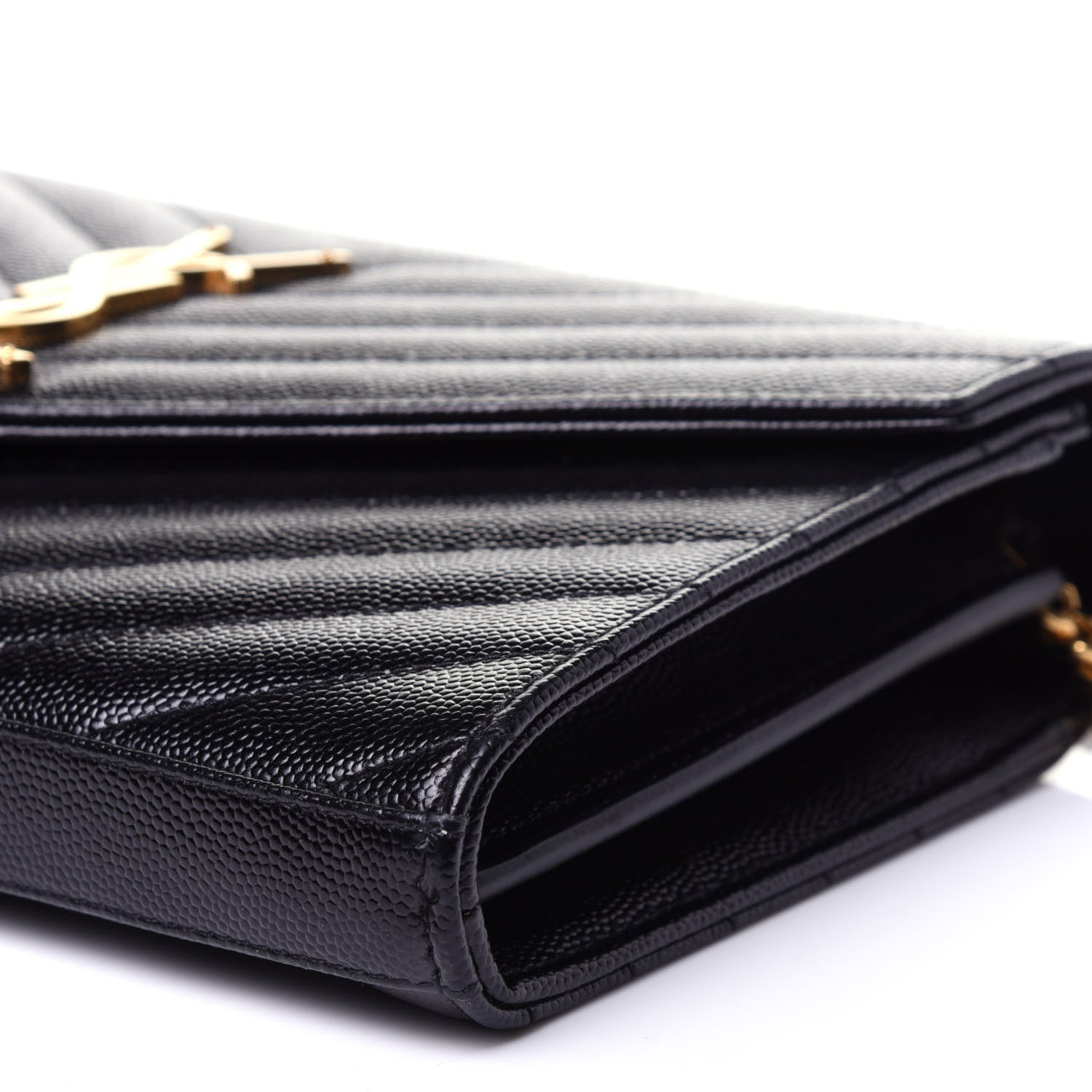 Saint Laurent Grain De Poudre Matelasse Chevron Monogram Chain Wallet Black 7 of 11