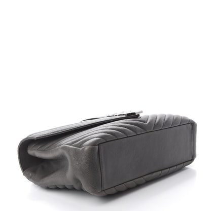 Saint Laurent Sheepskin Matelasse Chevron Monogram Large College Satchel Dark Anthracite 4 of 14