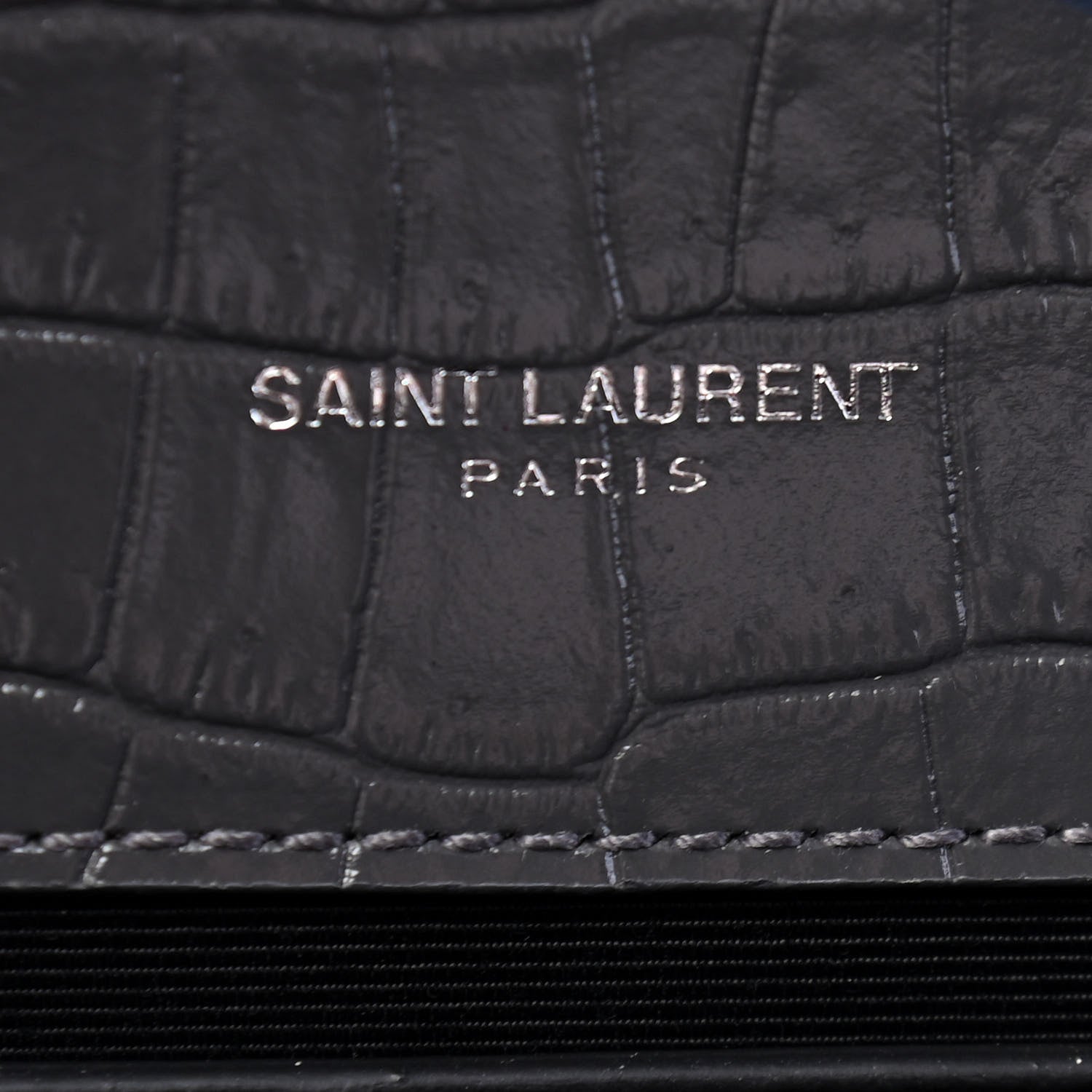 Saint Laurent Calfskin Crocodile Embossed Medium Classic Monogram Kate Tassel Satchel Storm 7 of 9