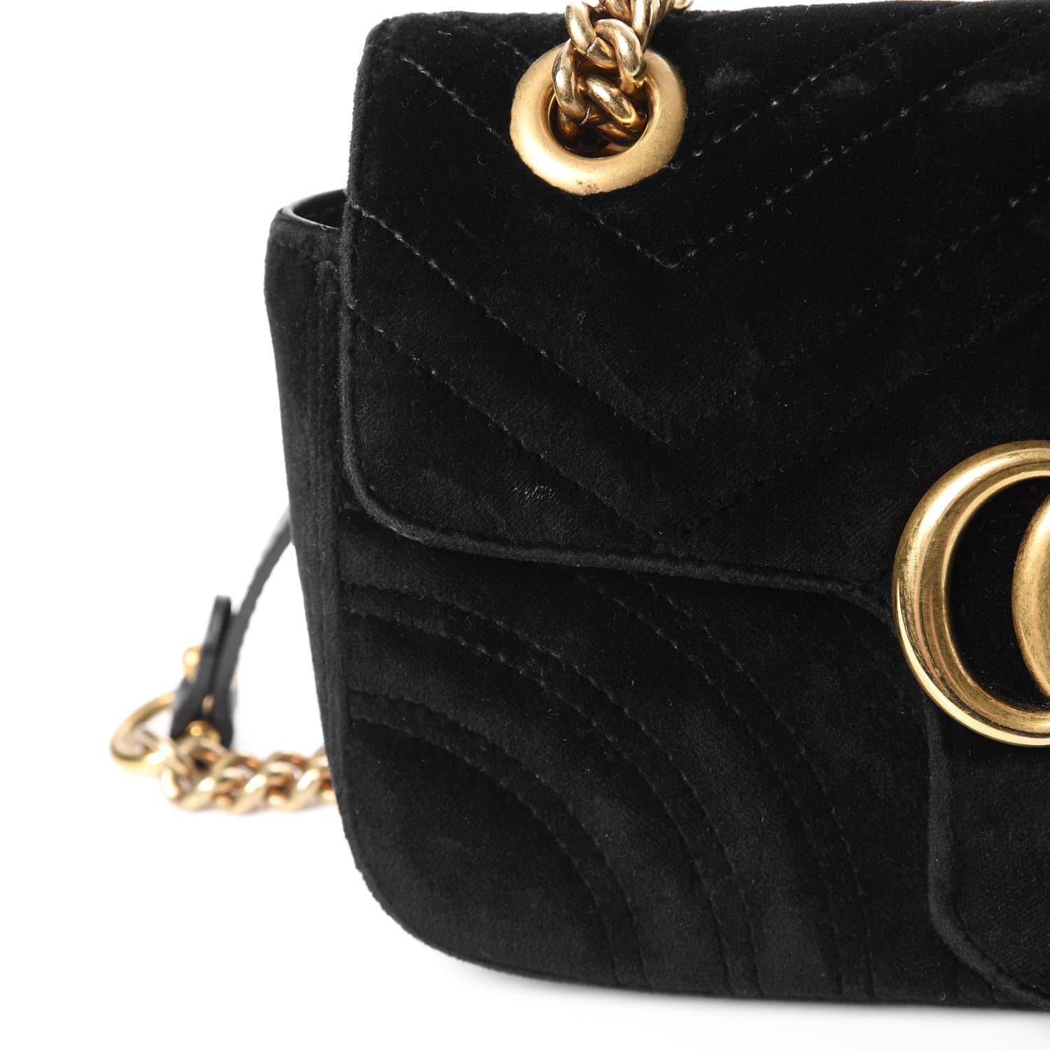 Gucci Velvet Matelasse Mini GG Marmont Shoulder Bag Black 9 of 13