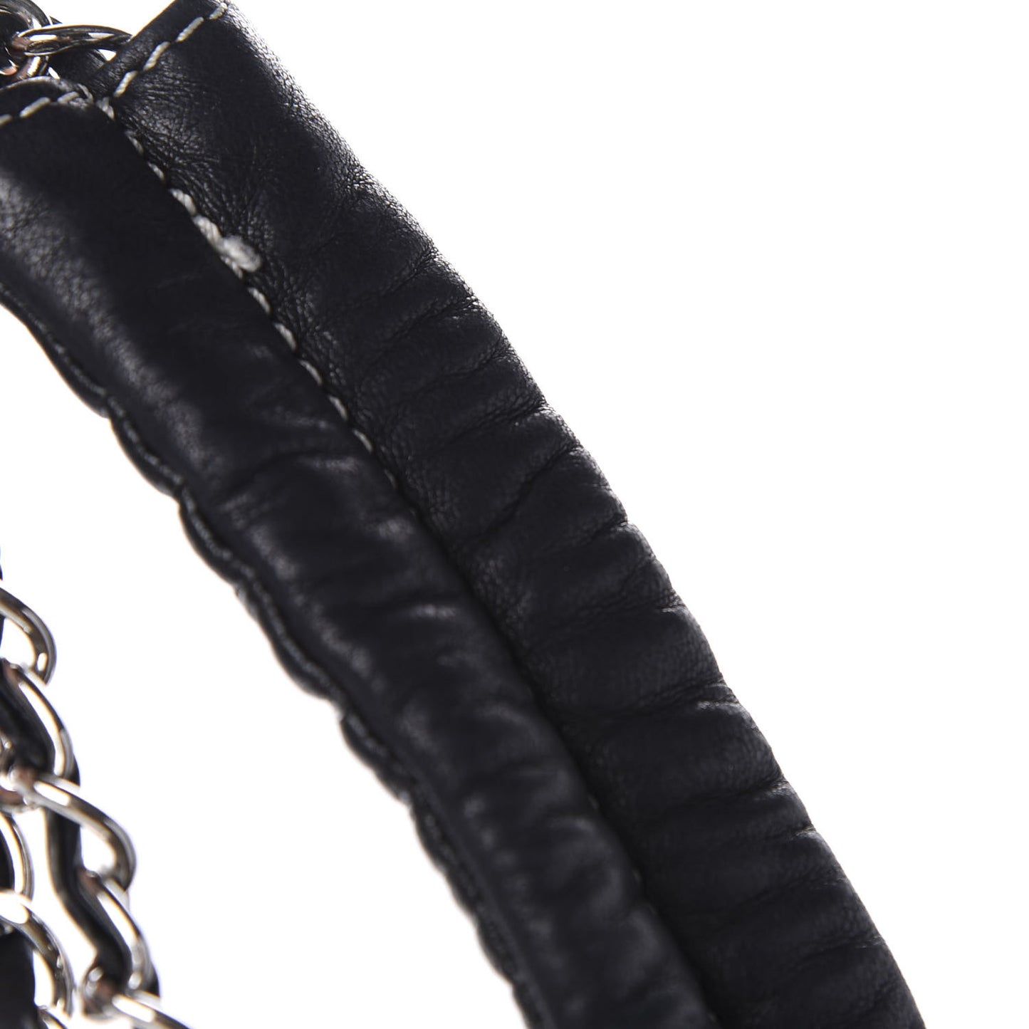 Lambskin Contrast Stitch Large Drawstring Tote Black