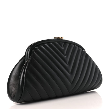 Chanel Lambskin Chevron Quilted Timeless Clutch Black 3 of 10