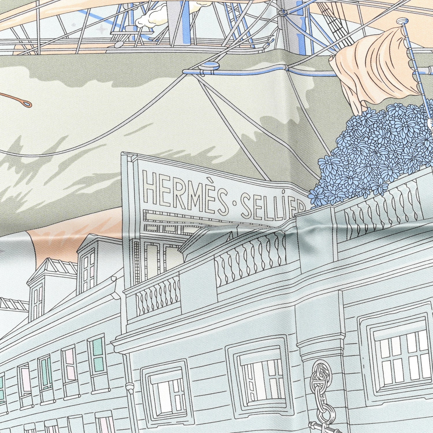 Hermes Silk Flagship Scarf 90 Bleu Ciel Vert De Gris Rose 2 of 5