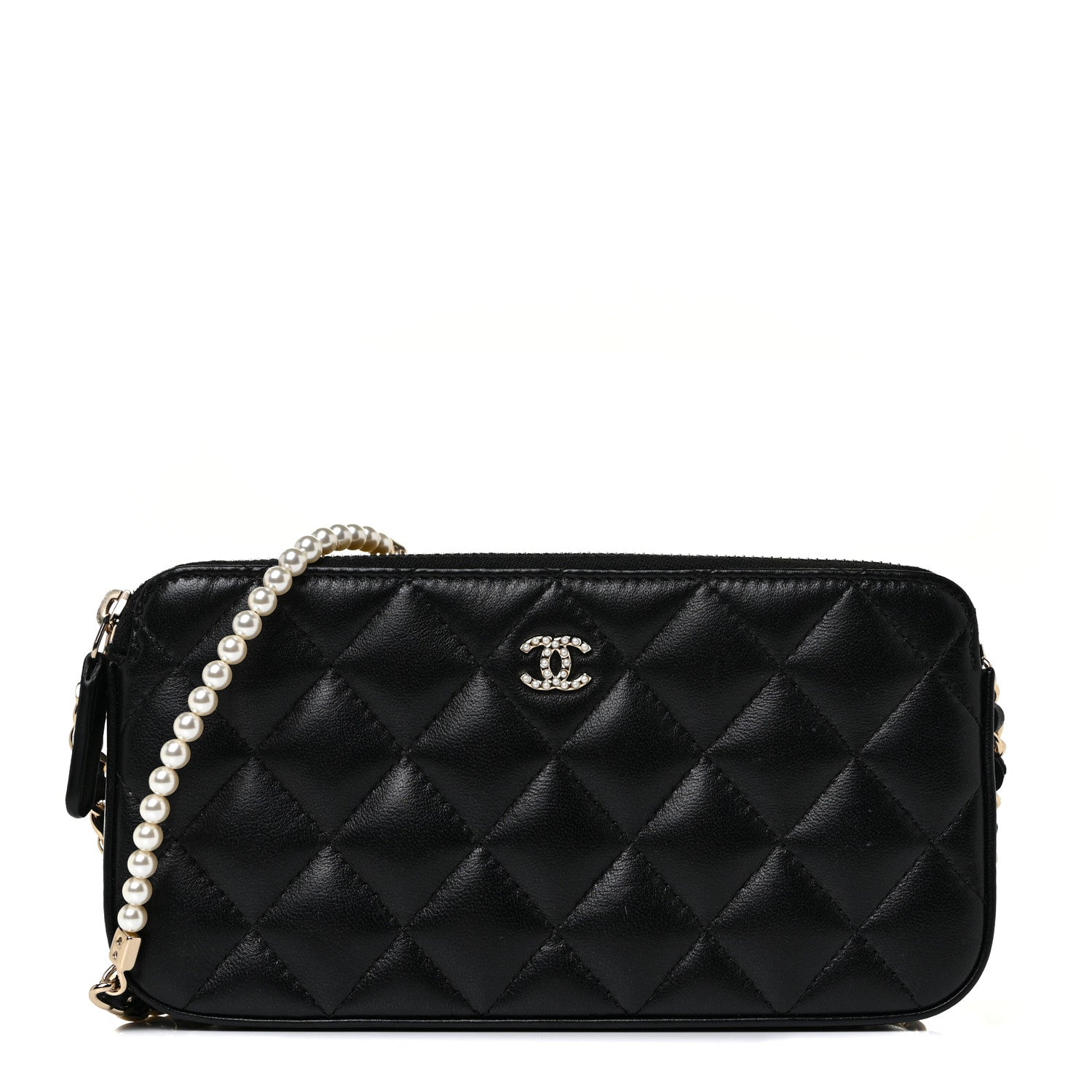 Chanel Iridescent Lambskin Quilted Pearl Clutch With Chain Black 1 of 10