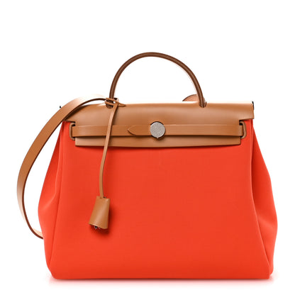 Hermes Vache Hunter Toile Herbag Zip Retourne 31 PM Orange Mecano Fauve 1 of 11