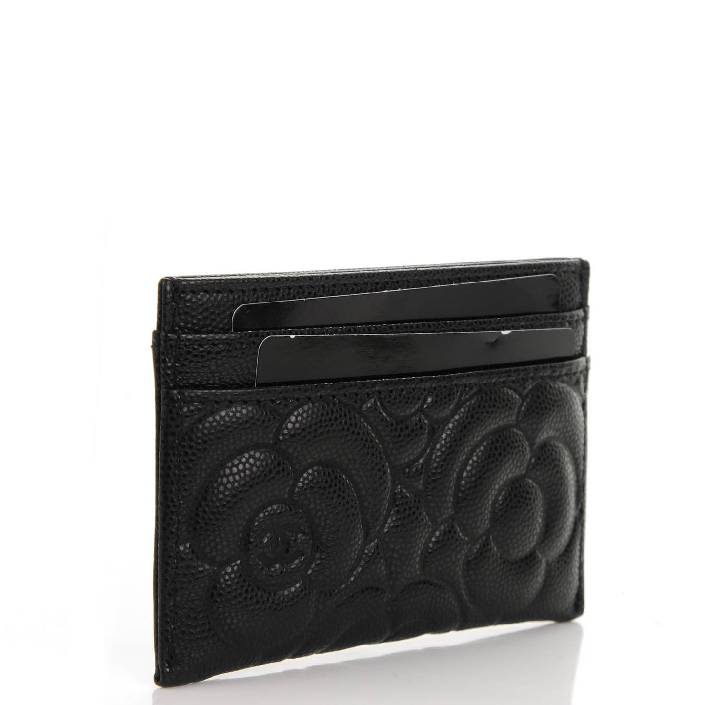Caviar Camellia Embossed Card Holder Black