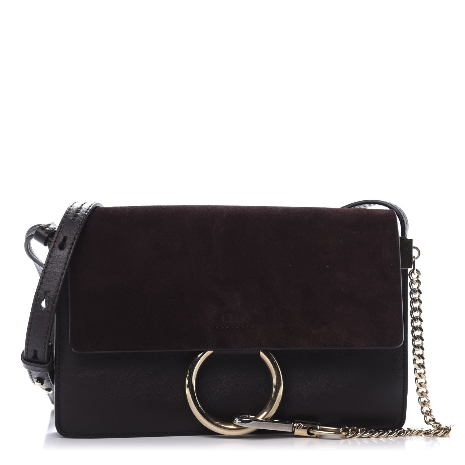Chloe Suede Calfskin Small Faye Shoulder Bag Carbon Brown 1 of 7