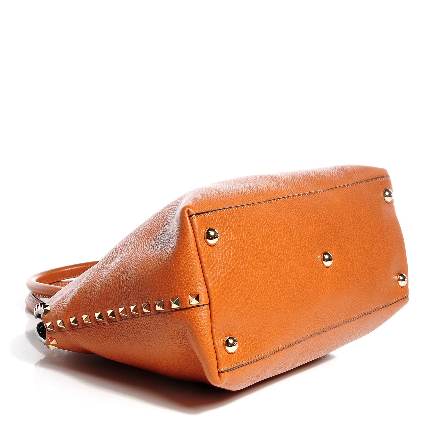 Valentino Garavani Grained Calfskin Rockstud Dome Satchel Brown 4 of 7